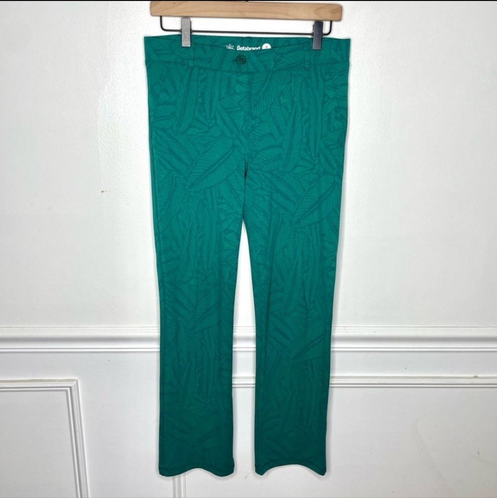 Betabrand Teal Leaf Straight Leg Dress Yoga Pants Womens M Short Petite